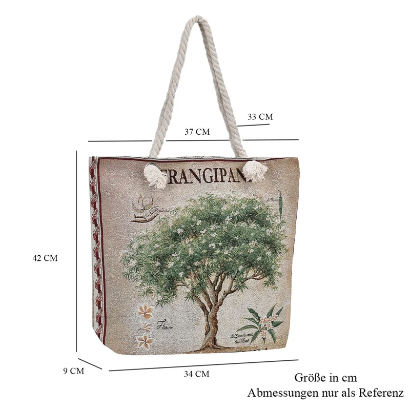Gewebte Jutetasche mit buntem Blumenmuster, Maße: 42x34xx37cm, Beige