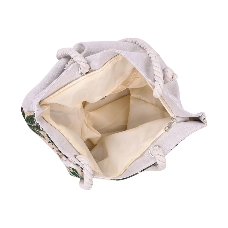 Gewebte Jutetasche mit buntem Blumenmuster, Maße: 42x34xx37cm, Beige