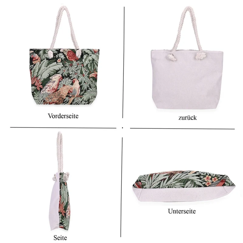 Gewebte Jutetasche mit buntem Blumenmuster, Maße: 42x34xx37cm, Beige