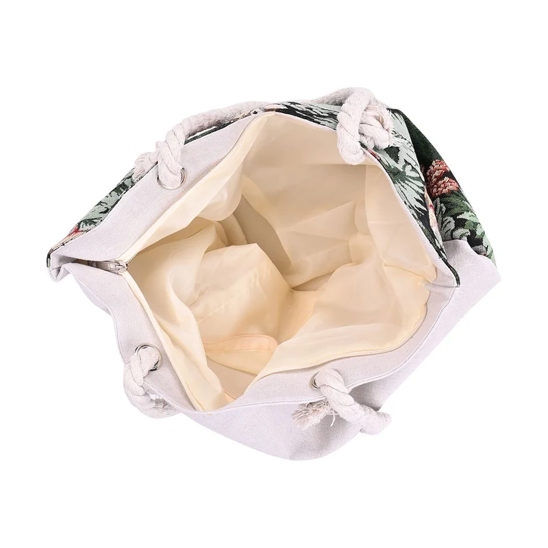 Gewebte Jutetasche mit buntem Blumenmuster, Maße: 42x34xx37cm, Beige