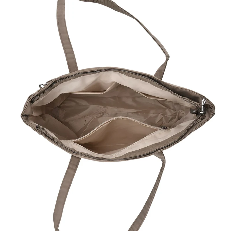 Elegante Signature Handtasche, edles Nylon Design mit 3 Reißverschluss Taschen und 2 offenen Außentaschen, ca. 30 x 30 x 10 cm, Dunkel Khaki