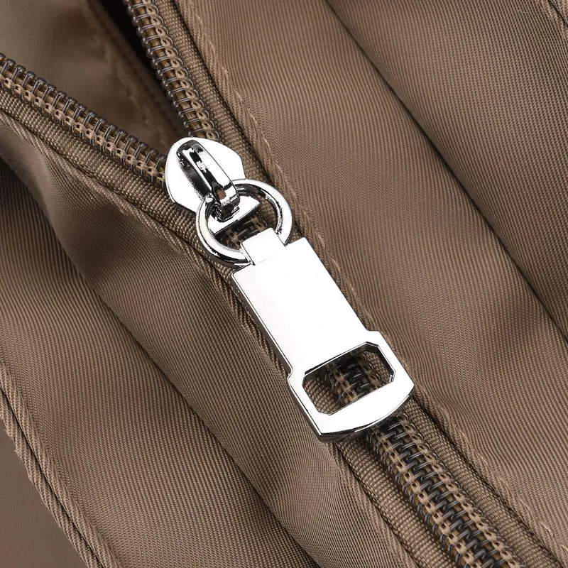 Elegante Signature Handtasche, edles Nylon Design mit 3 Reißverschluss Taschen und 2 offenen Außentaschen, ca. 30 x 30 x 10 cm, Dunkel Khaki
