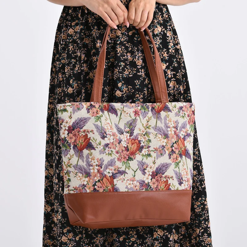 Schultertasche mit Blumenprint, ca. 35.5 x 12 x 36 cm, Mehrfarbig