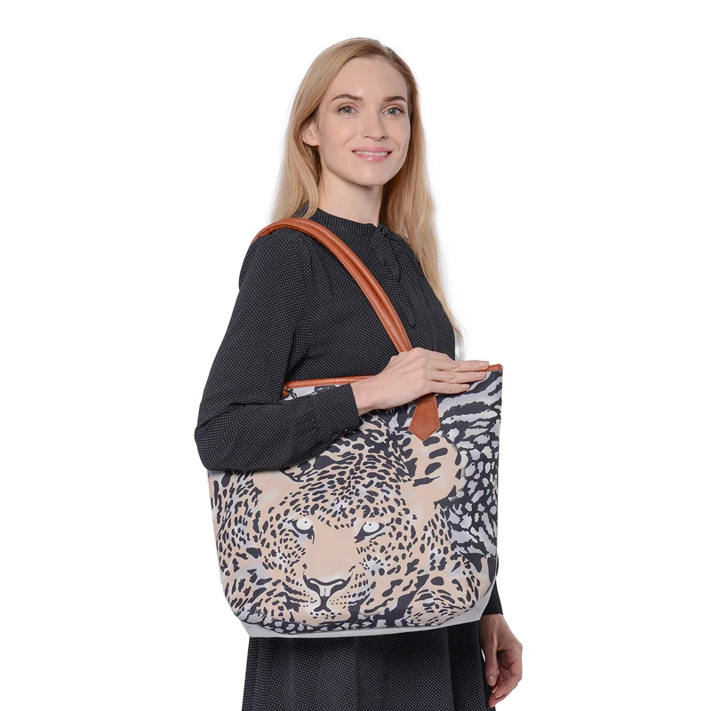 Klassische Handtasche mit Kunstleder-Griff, Leopardmuster