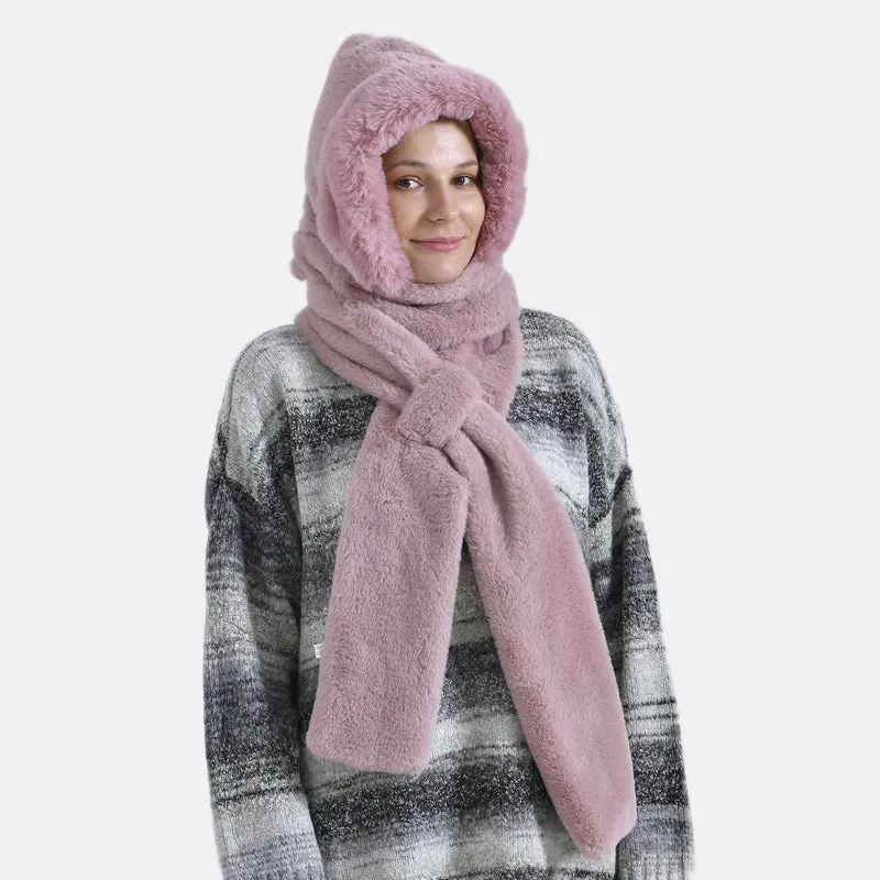 Superweicher 2-in-1-Langschal und Mütze aus hochwertigem Kunstfell, weiß