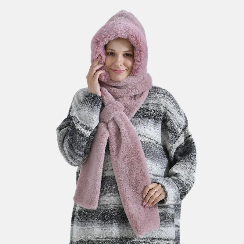 Superweicher 2-in-1-Langschal und Mütze aus hochwertigem Kunstfell, weiß