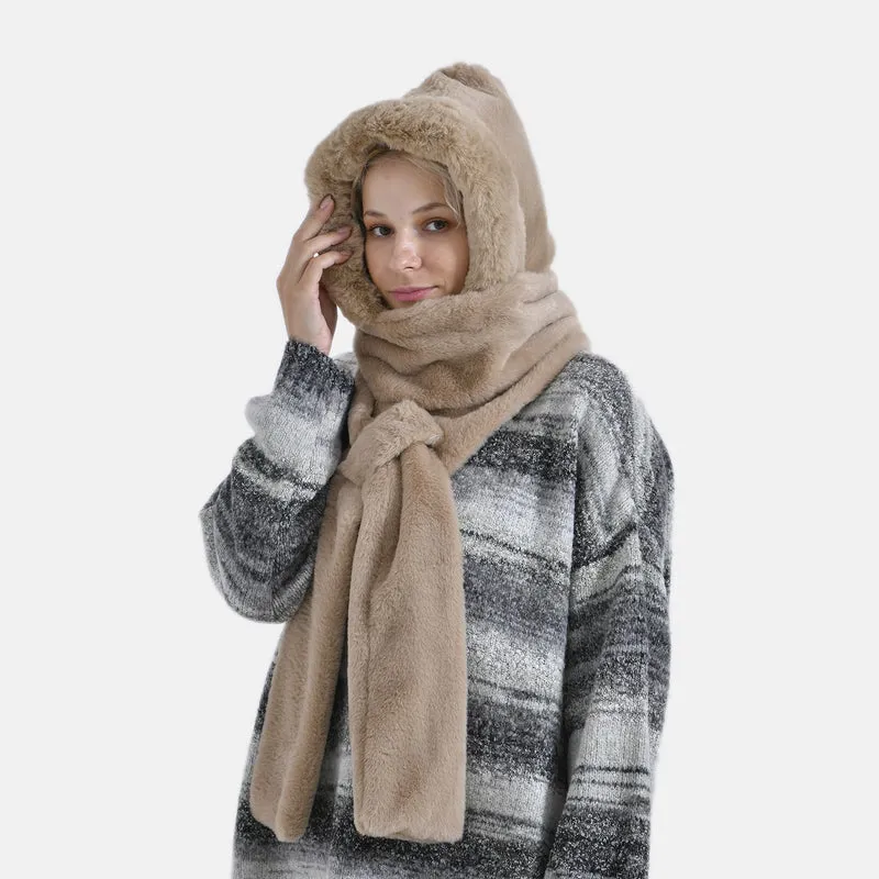 Superweicher 2-in-1-Langschal und Mütze aus hochwertigem Kunstfell, weiß