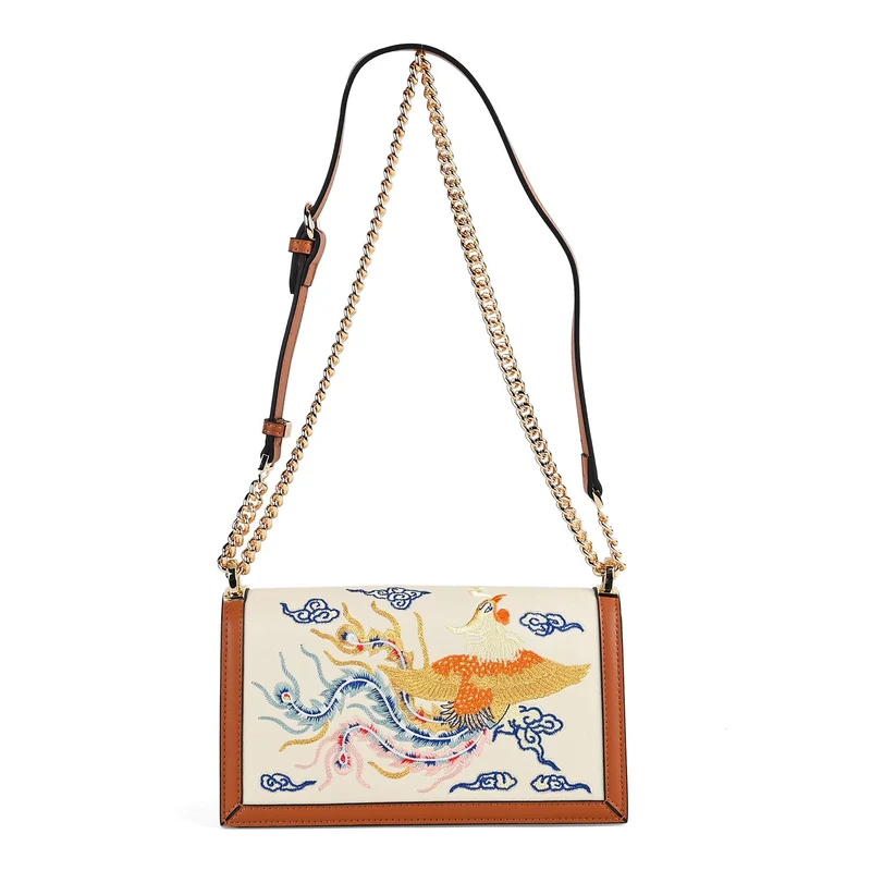 GRAND PELLE - Umhängetasche aus echtem Leder mit Blumen-Gitterstickerei, mit Henkel und Schulterriemen, 23x9x13?cm, Blau
