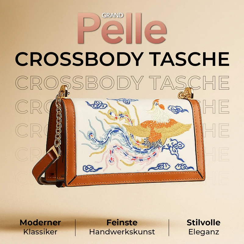 GRAND PELLE - Umhängetasche aus echtem Leder mit Blumen-Gitterstickerei, mit Henkel und Schulterriemen, 23x9x13?cm, Blau