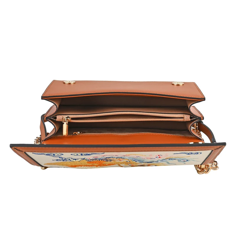 GRAND PELLE - Umhängetasche aus echtem Leder mit Blumen-Gitterstickerei, mit Henkel und Schulterriemen, 23x9x13?cm, Blau