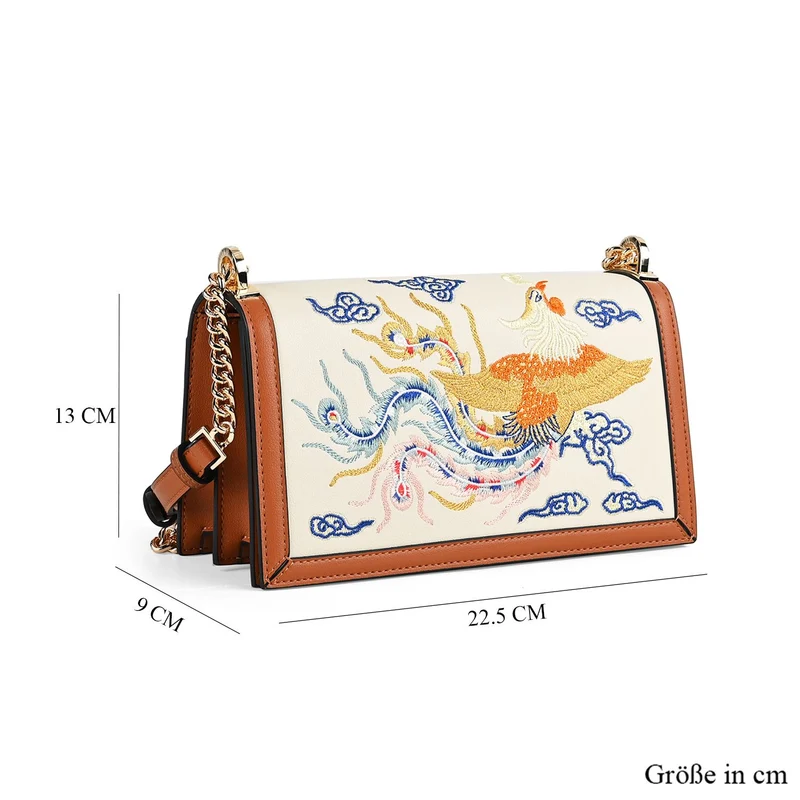 GRAND PELLE - Umhängetasche aus echtem Leder mit Blumen-Gitterstickerei, mit Henkel und Schulterriemen, 23x9x13?cm, Blau