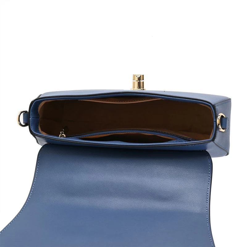 GRAND PELLE - Umhängetasche aus echtem Leder mit Blumen-Gitterstickerei, mit Henkel und Schulterriemen, 23x9x13?cm, Blau