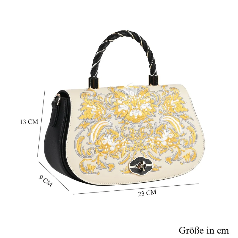 GRAND PELLE - Umhängetasche aus echtem Leder mit Blumen-Gitterstickerei, mit Henkel und Schulterriemen, 23x9x13?cm, Blau