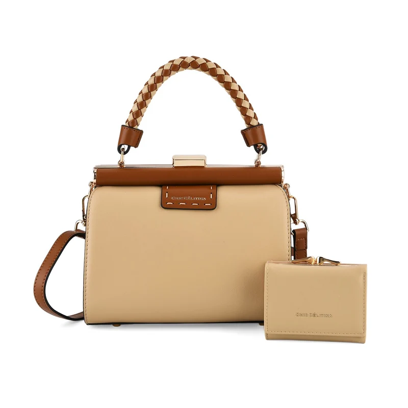 LA MAREY 2er Set Crossbody Tasche mit Geldbörse PU 22 x 23 x 9 cm Braun