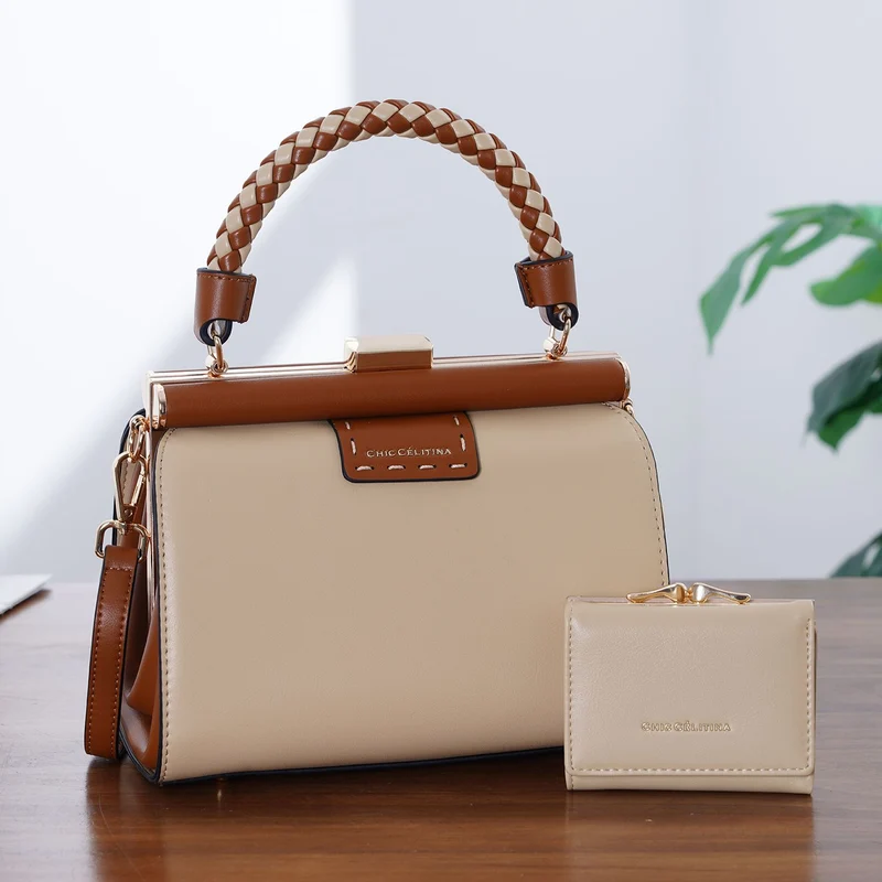 LA MAREY 2er Set Crossbody Tasche mit Geldbörse PU 22 x 23 x 9 cm Braun