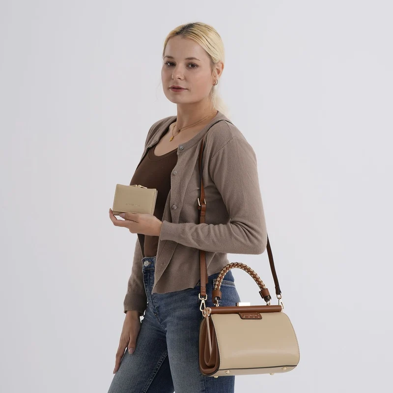 LA MAREY 2er Set Crossbody Tasche mit Geldbörse PU 22 x 23 x 9 cm Braun