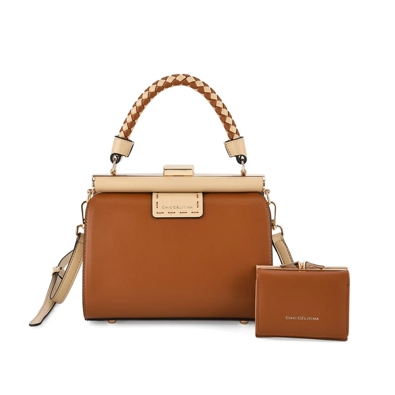 LA MAREY 2er Set Crossbody Tasche mit Geldbörse PU 22 x 23 x 9 cm Braun