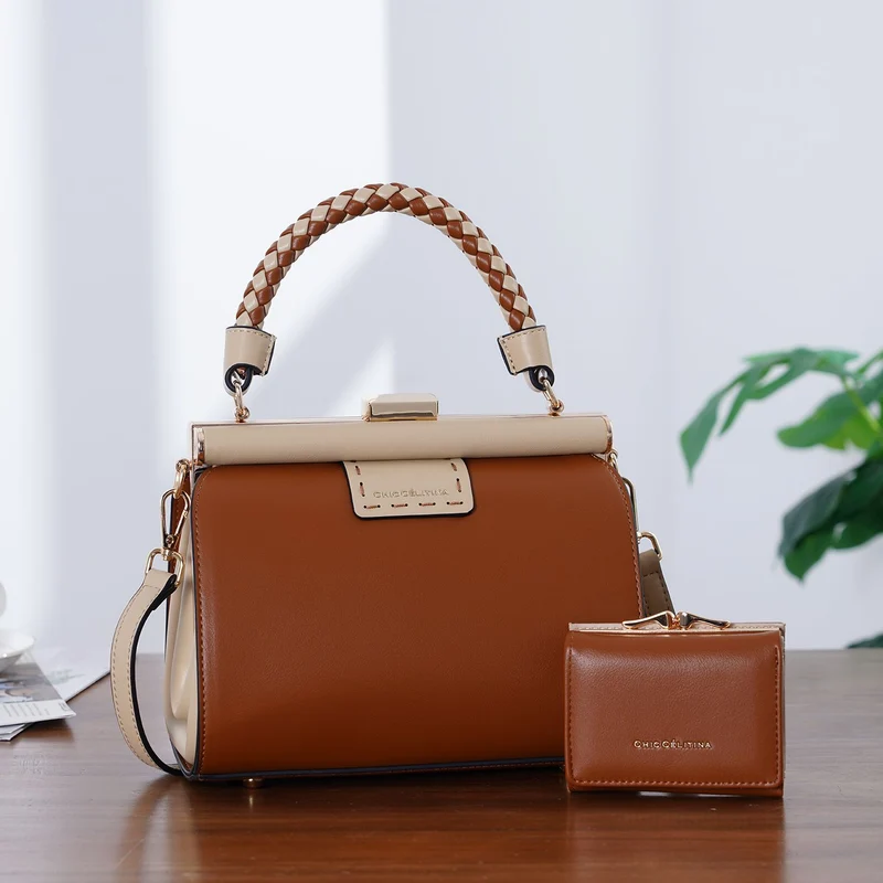 LA MAREY 2er Set Crossbody Tasche mit Geldbörse PU 22 x 23 x 9 cm Braun