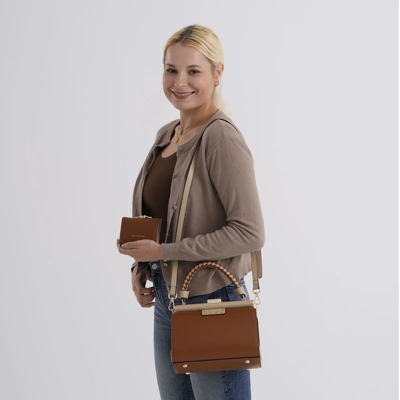 LA MAREY 2er Set Crossbody Tasche mit Geldbörse PU 22 x 23 x 9 cm Braun