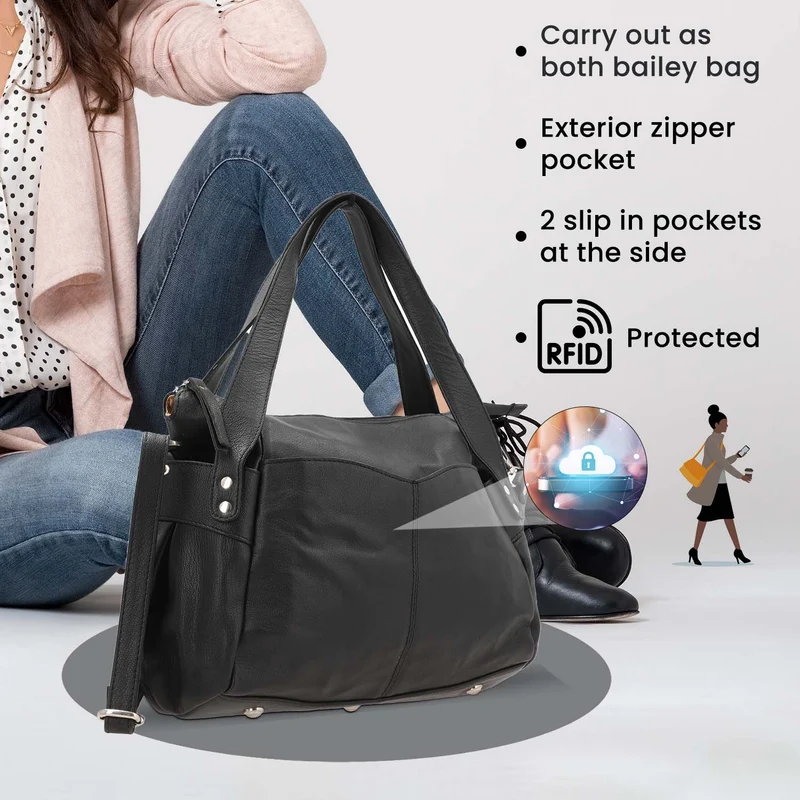 100% echte Leder Handtasche RFID Schutz, 43x28x7,5 cm, hellgrün