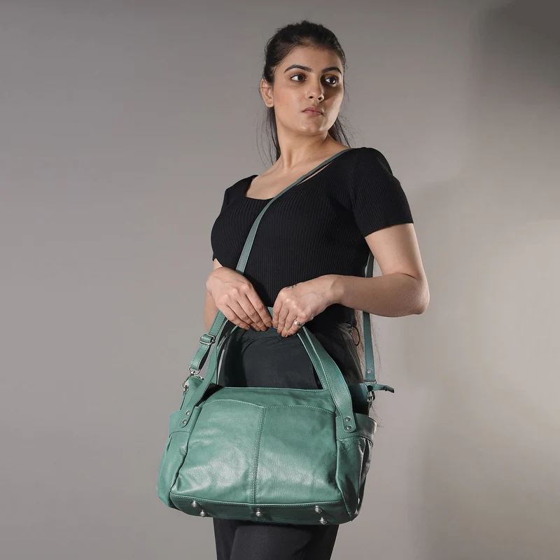 100% echte Leder Handtasche RFID Schutz, 43x28x7,5 cm, hellgrün