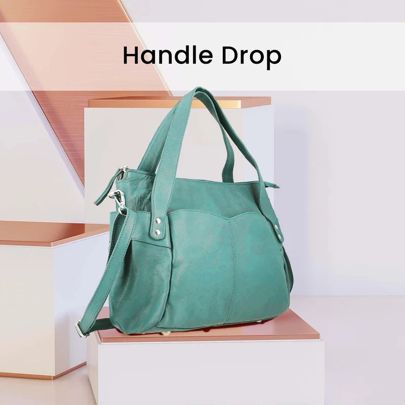 100% echte Leder Handtasche RFID Schutz, 43x28x7,5 cm, hellgrün