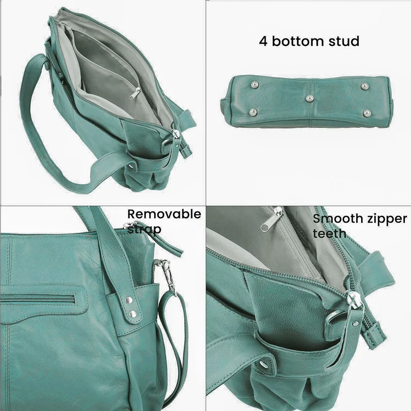 100% echte Leder Handtasche RFID Schutz, 43x28x7,5 cm, hellgrün