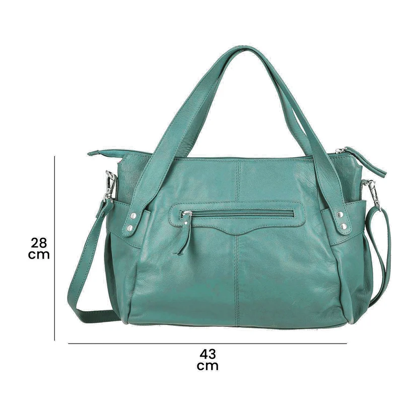100% echte Leder Handtasche RFID Schutz, 43x28x7,5 cm, hellgrün