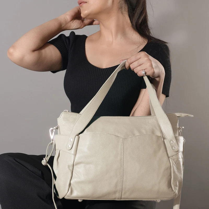 100% echte Leder Handtasche RFID Schutz, 43x28x7,5 cm, hellgrün