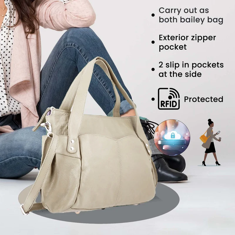 100% echte Leder Handtasche RFID Schutz, 43x28x7,5 cm, hellgrün