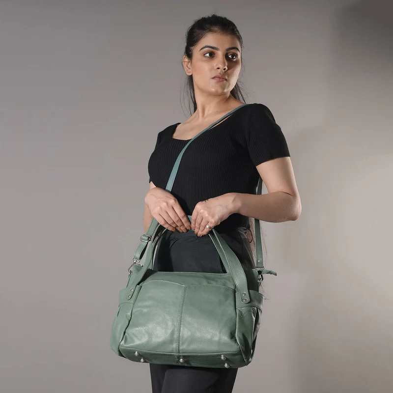 100% echte Leder Handtasche RFID Schutz, 43x28x7,5 cm, hellgrün