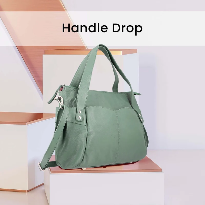 100% echte Leder Handtasche RFID Schutz, 43x28x7,5 cm, hellgrün