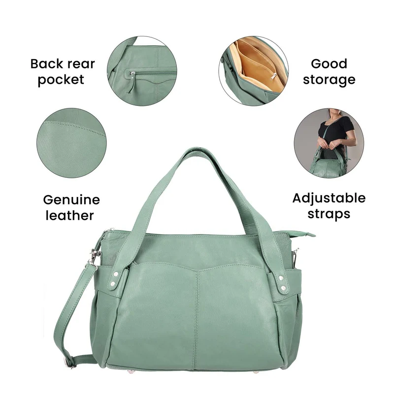 100% echte Leder Handtasche RFID Schutz, 43x28x7,5 cm, hellgrün