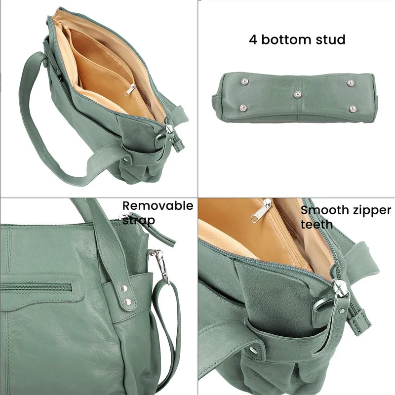 100% echte Leder Handtasche RFID Schutz, 43x28x7,5 cm, hellgrün