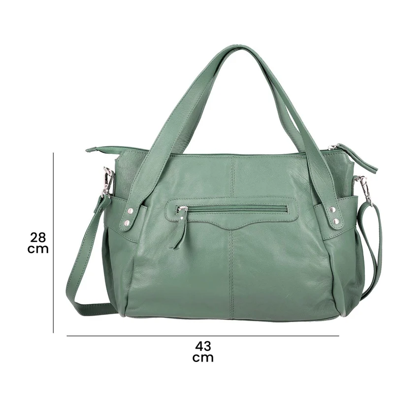 100% echte Leder Handtasche RFID Schutz, 43x28x7,5 cm, hellgrün