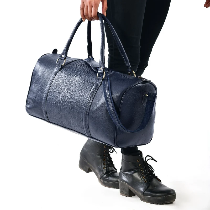 2-teiliges Reisetaschen-Set aus 100 % Echtleder, Croco-Prägung, (44 x 20 x 23 cm) und Umhängetasche (20 x 4 x 24 cm), Rot