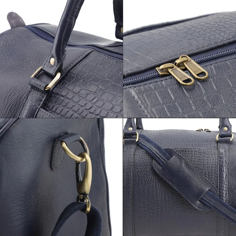 2-teiliges Reisetaschen-Set aus 100 % Echtleder, Croco-Prägung, (44 x 20 x 23 cm) und Umhängetasche (20 x 4 x 24 cm), Rot