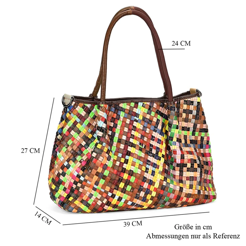 Chaos by Elsie - Echtleder Tragetasche mit RFID, Multicolor-Webmuster-Design, Größe: L39xW14xH27cm