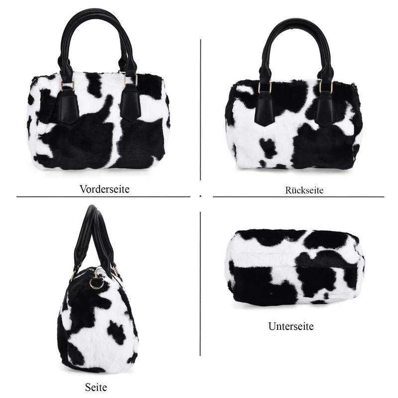 Crossbody Bag in Kuhfell-Optik, Schwarz-Weiß, 26x17x13 cm