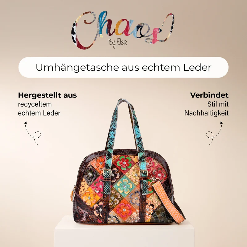 Chaos by Elsie - Crossbody-Tasche aus Echtleder mit Rhombus-Design und Mini-Taschenlampe, RFID-Schutz, 32x14.5x24 cm