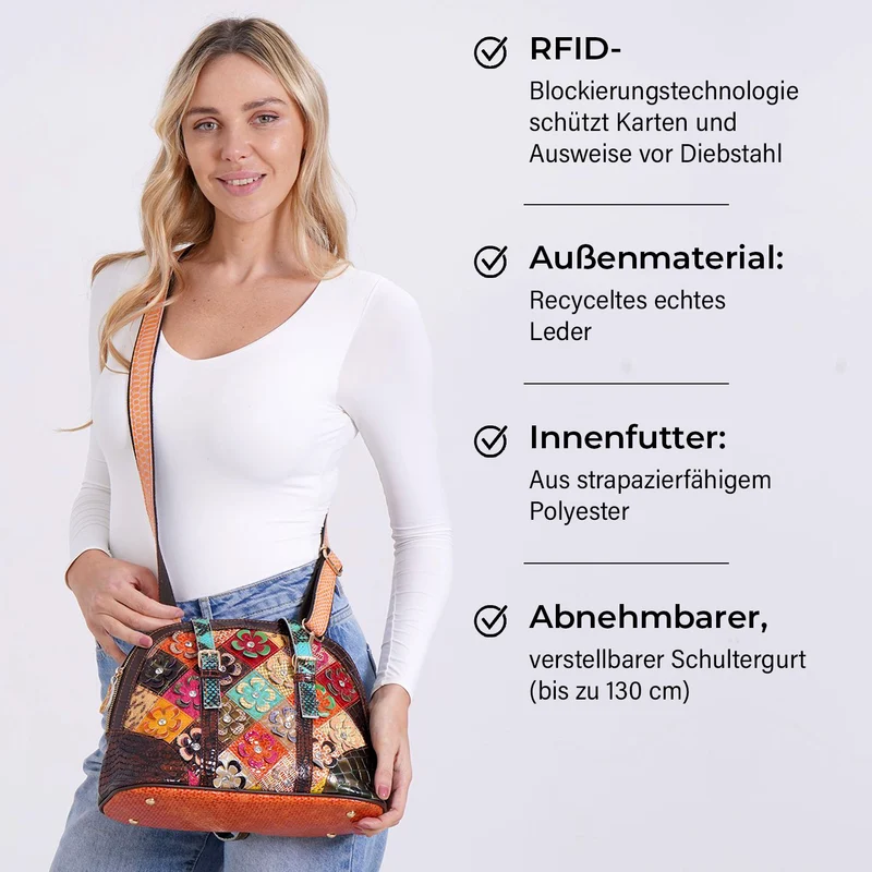 Chaos by Elsie - Crossbody-Tasche aus Echtleder mit Rhombus-Design und Mini-Taschenlampe, RFID-Schutz, 32x14.5x24 cm