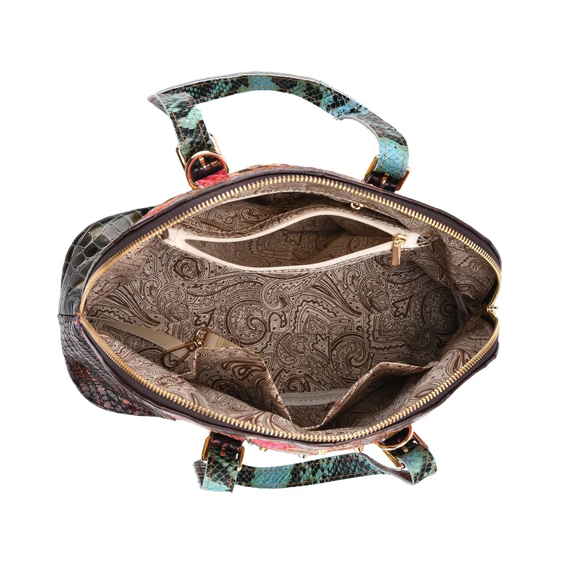 Chaos by Elsie - Crossbody-Tasche aus Echtleder mit Rhombus-Design und Mini-Taschenlampe, RFID-Schutz, 32x14.5x24 cm