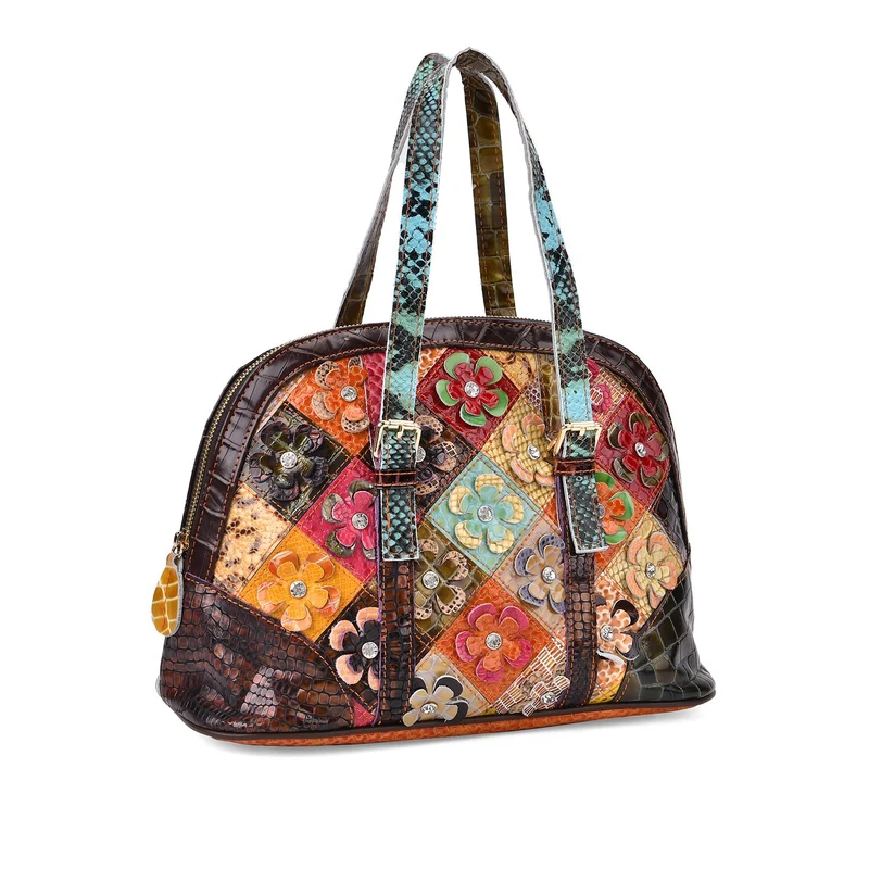 Chaos by Elsie - Crossbody-Tasche aus Echtleder mit Rhombus-Design und Mini-Taschenlampe, RFID-Schutz, 32x14.5x24 cm