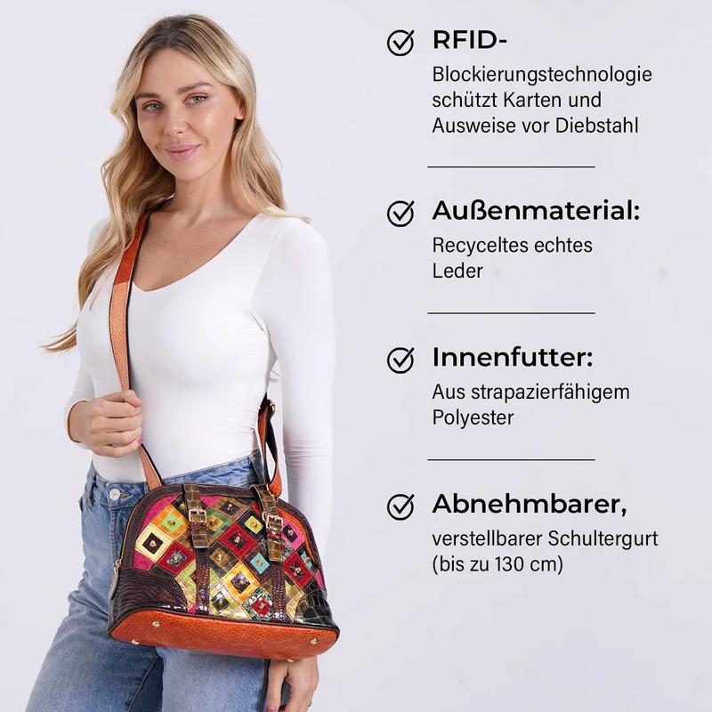 Chaos by Elsie - Crossbody-Tasche aus Echtleder mit Rhombus-Design und Mini-Taschenlampe, RFID-Schutz, 32x14.5x24 cm