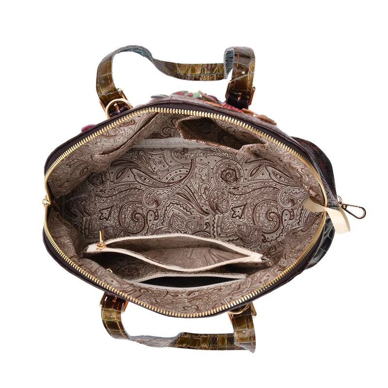 Chaos by Elsie - Crossbody-Tasche aus Echtleder mit Rhombus-Design und Mini-Taschenlampe, RFID-Schutz, 32x14.5x24 cm