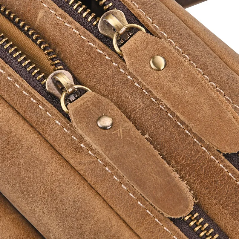 Echtleder-Crossbody-Tasche mit Überschlag und Mehrfachfächern, 25x8x18 cm, Khaki