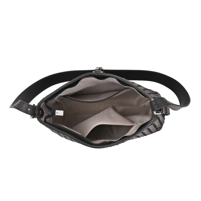 Echtleder-Crossbody-Bag im Flechtdesign, 27x9x20 cm, Schwarz