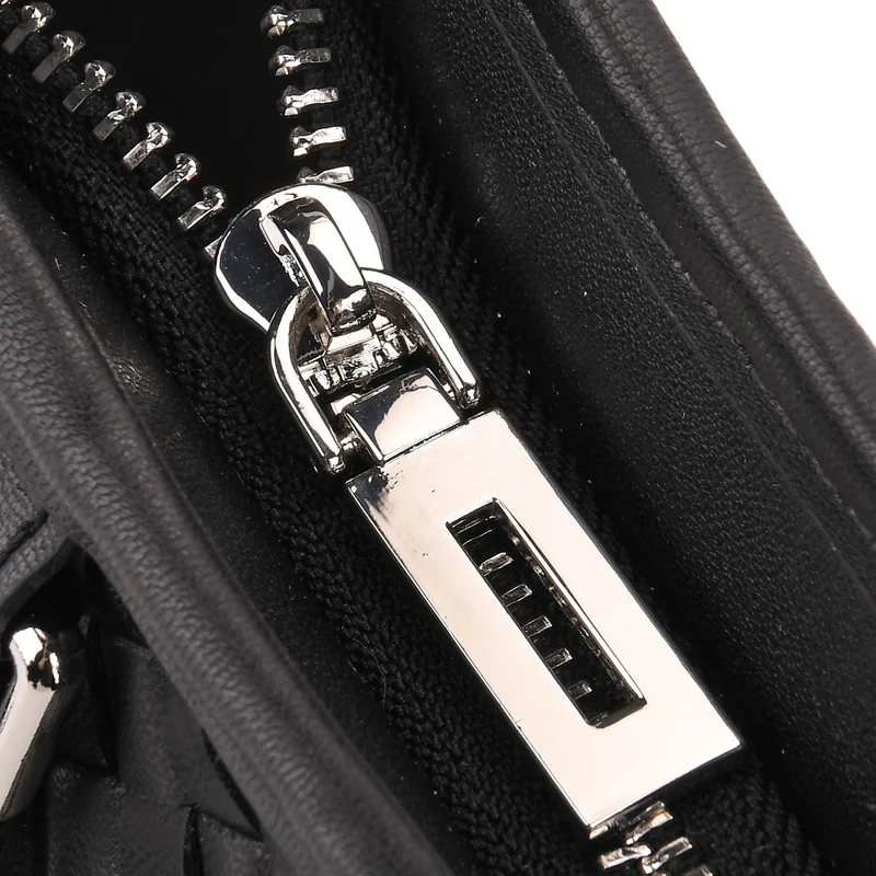 Echtleder-Crossbody-Bag im Flechtdesign, 27x9x20 cm, Schwarz
