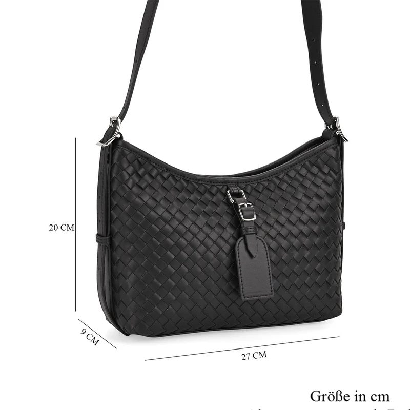 Echtleder-Crossbody-Bag im Flechtdesign, 27x9x20 cm, Schwarz