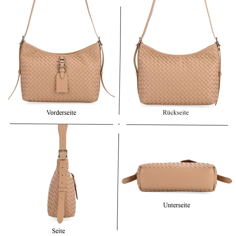 Echtleder-Crossbody-Bag im Flechtdesign, 27x9x20 cm, Schwarz